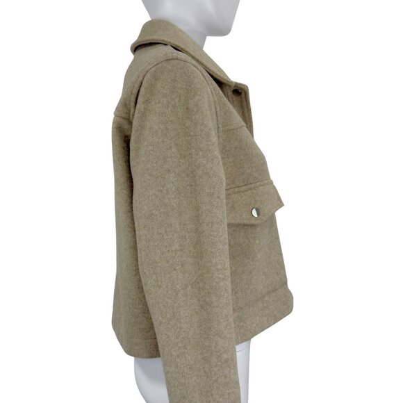 ZARA Cropped Wool-Blend Jacket — Tan Minimalist Neutral — Size Medium - Picture 6 of 11